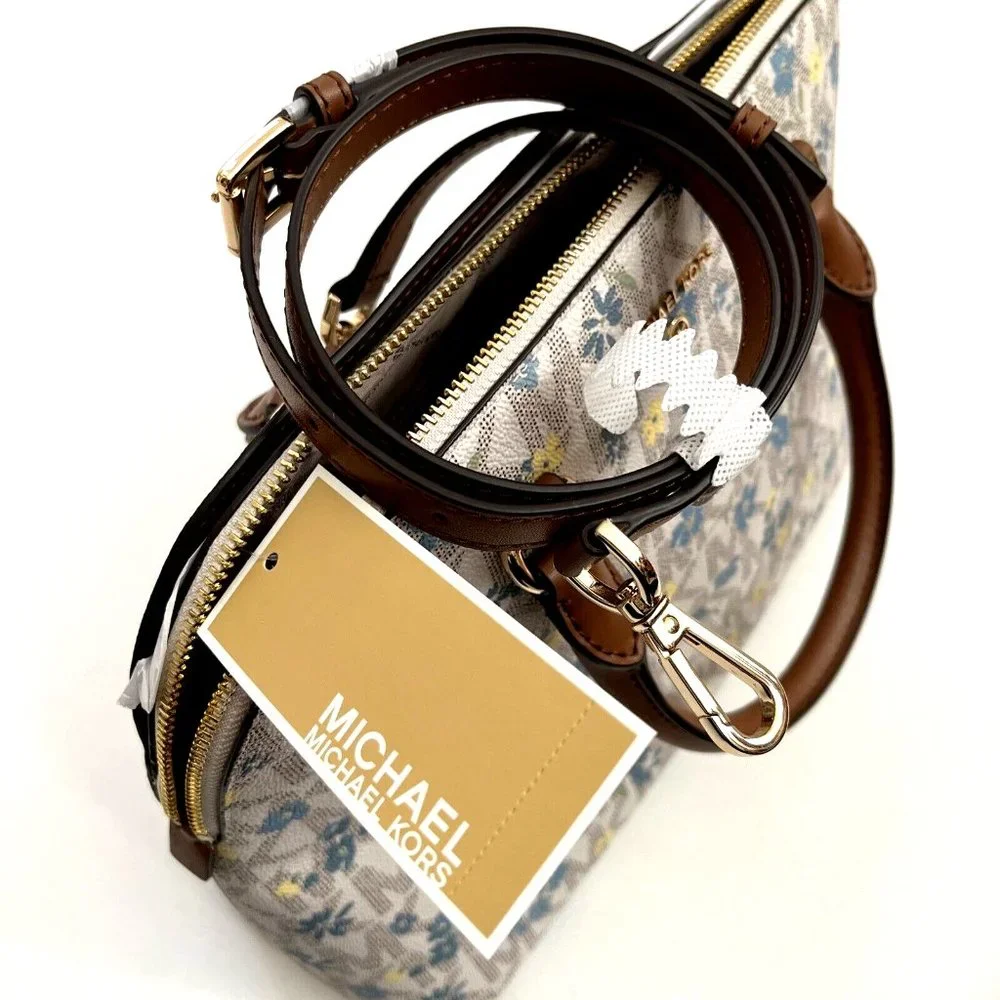 NWT $300 Michael Kors Cindy Large Dome Satchel Crossbody – Floral MK Logo Print - Picture 11 of 11